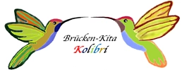 Logo der Brücken-Kita Kolibri mit zwei bunten Kolibris und dem Schriftzug Brücken-Kita Kolibri.&nbsp;&copy;&nbsp;Brücken-Kita Kolibri